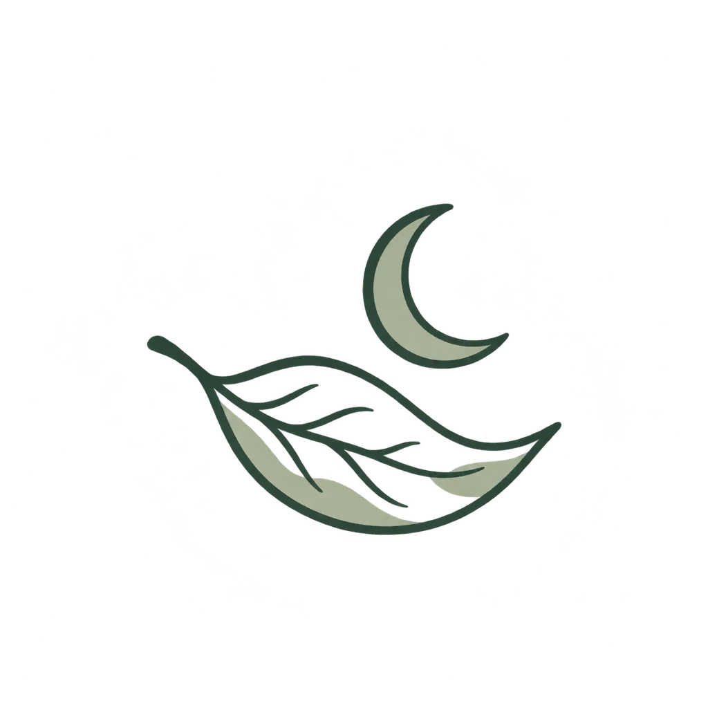Hand-drawn resting leaf and crescent icon