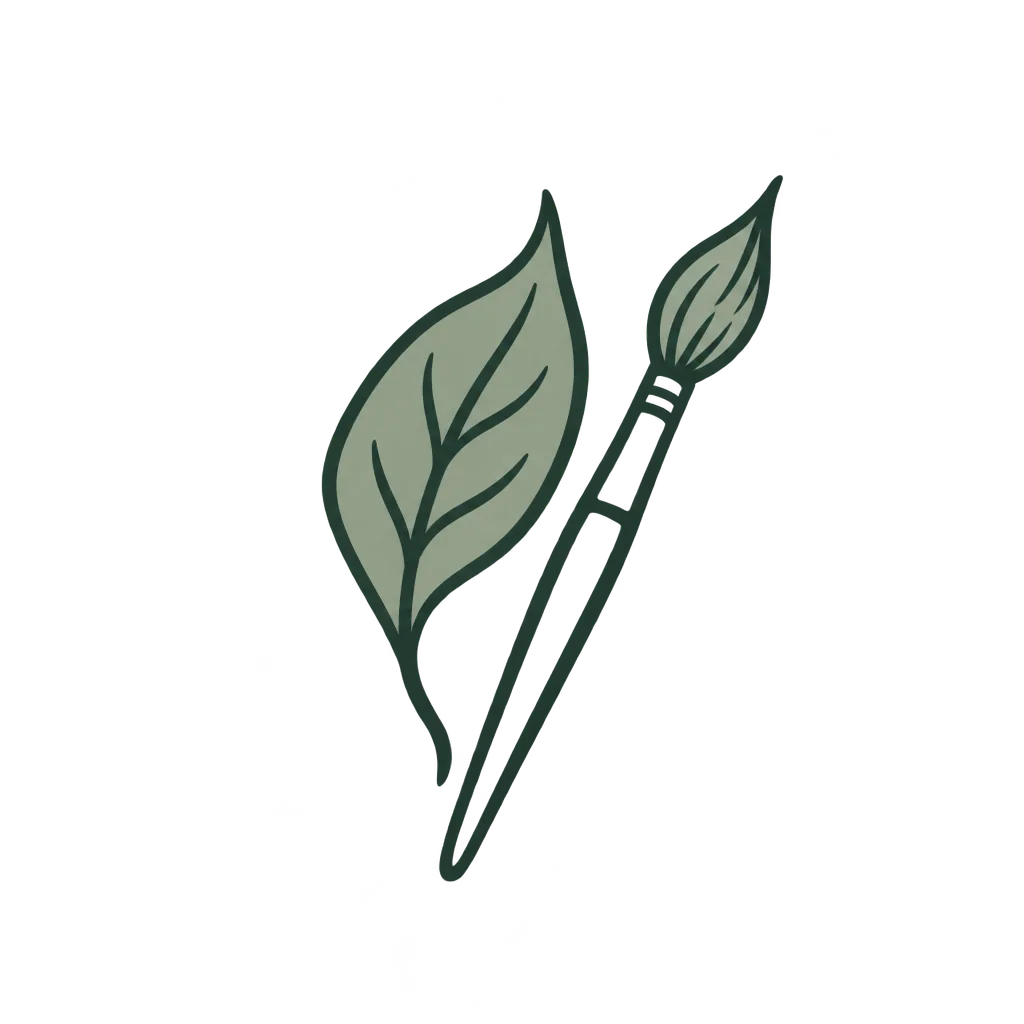 Hand-drawn leaf with an artist’s brush icon