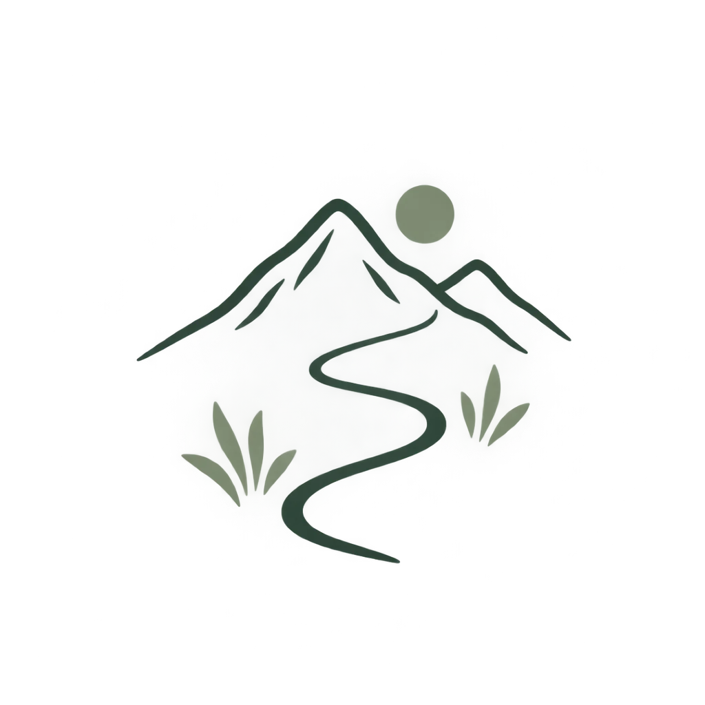 Hand-drawn gentle mountain with a winding path icon